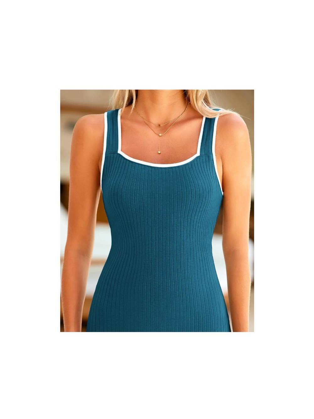 Sleeveless Teal Bodycon Maxi Dress with Side Slit - Picture 4 of 8